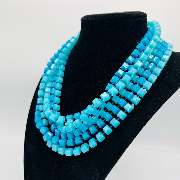Vintage Jewelry - Vintage new old stock plastic cube beads wrap necklace turquoise aqua